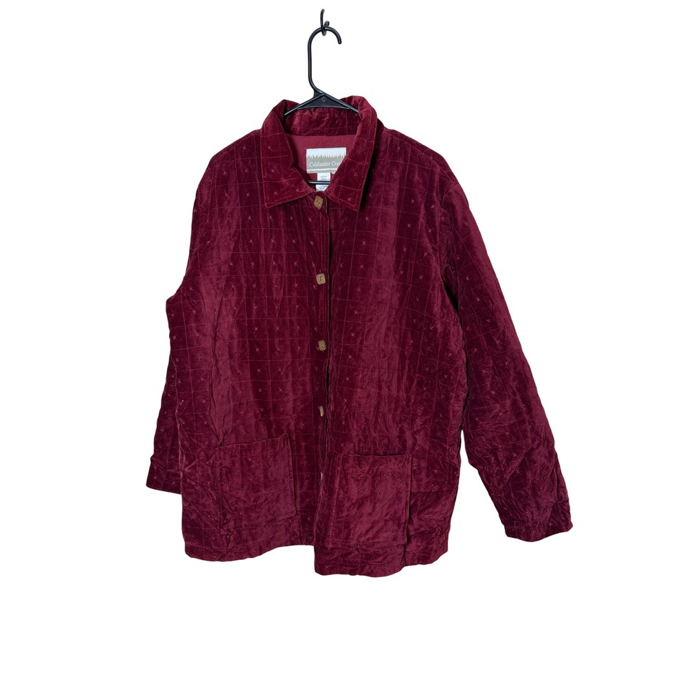 Coldwater Creek Burgundy Quilted Velvet Cotton Jacket Embroidered Boho XL